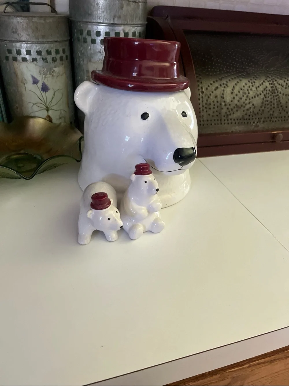 Threshold White Polar Bear Cookie Jar Set with Red Hats